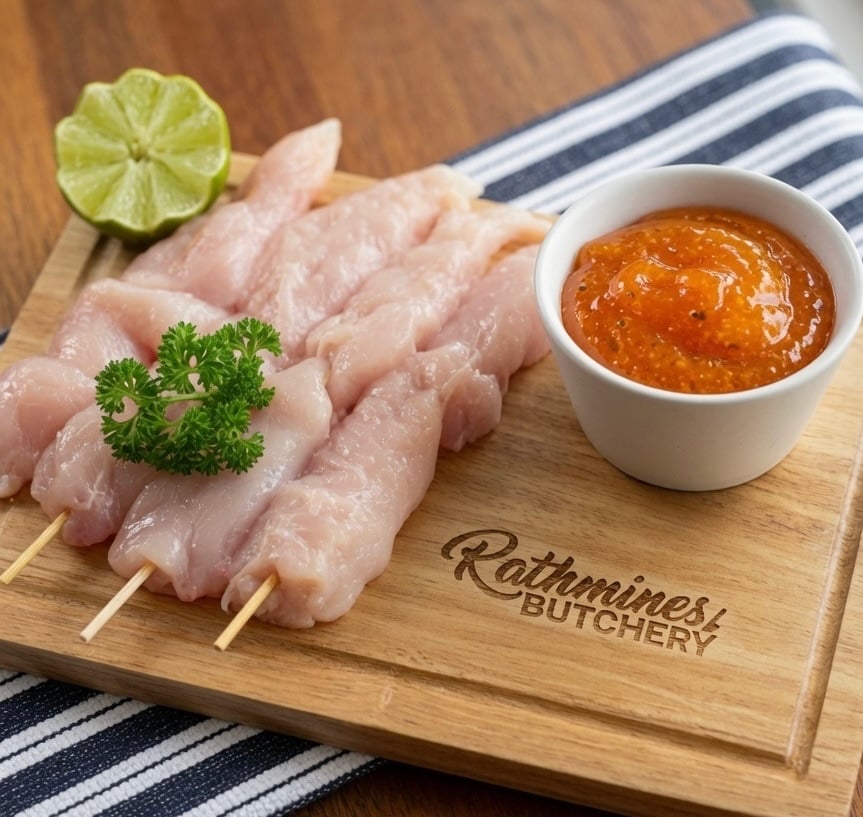 chicken kebabs in tropical mango