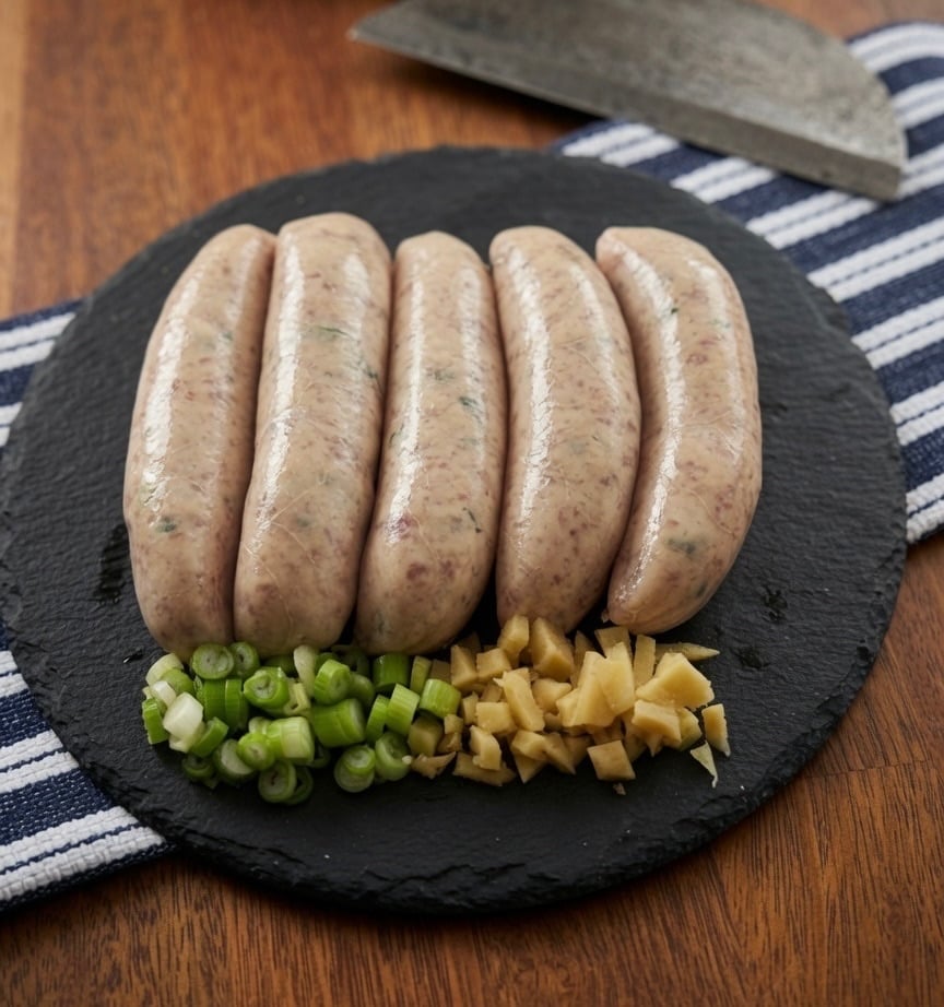 pork sausages with fresh ginger and fresh shallots